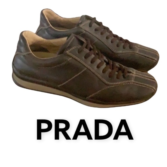 Authentic Prada vintage signature brown leather sneakers 8 - Picture 1 of 8
